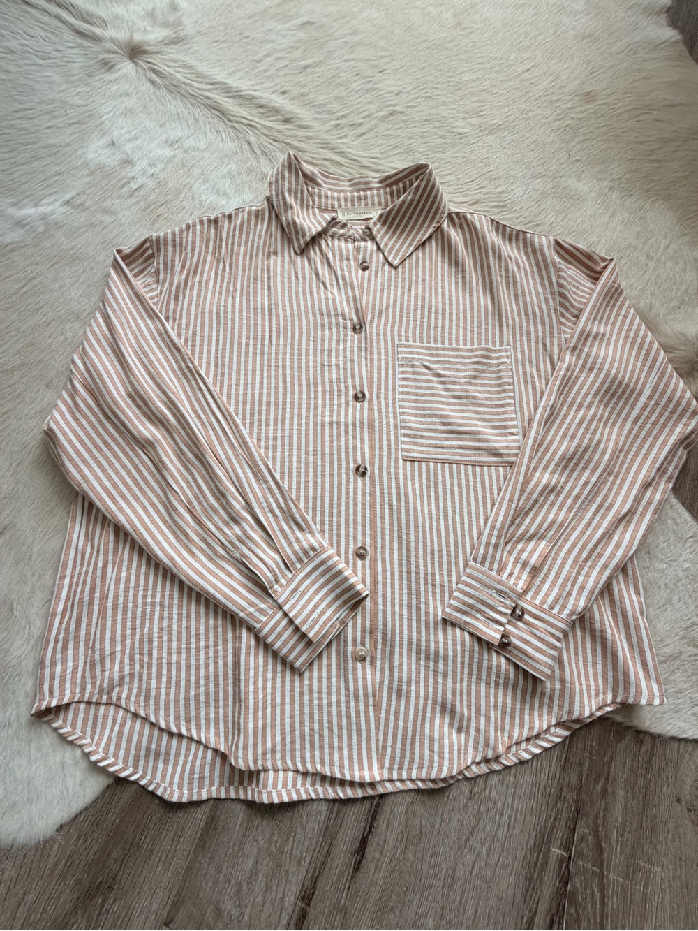 By Together White and Tan Striped Button-Up Shirt